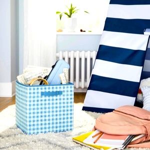 13" Fabric Gingham Storage Bin Blue - Pillowfort 3 Packs